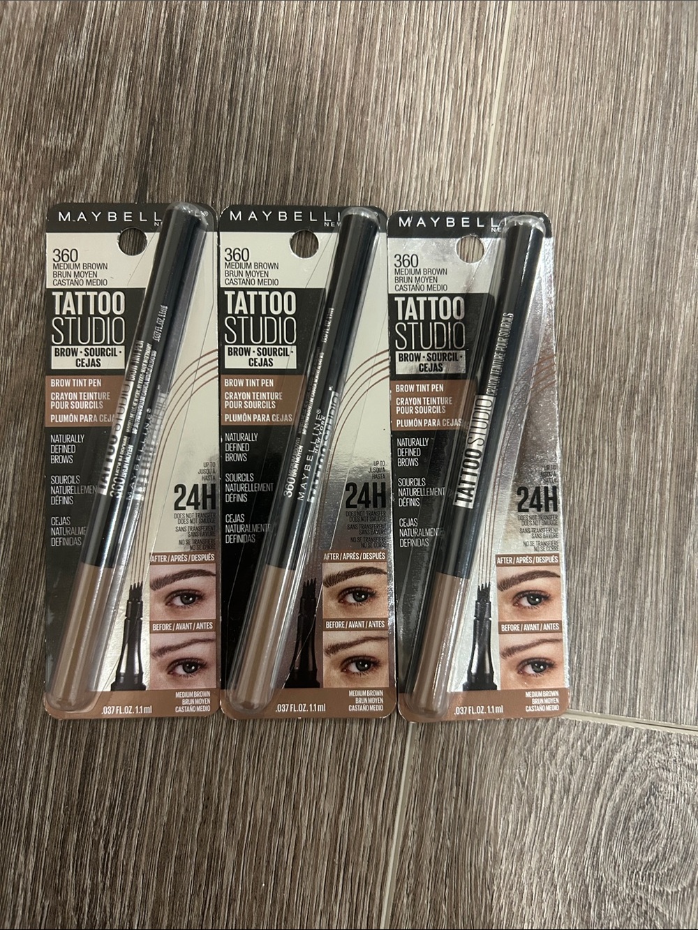 3X Maybelline Tattoo Studio Brow Pencil #360 medium brown ( FIRM PRICE )